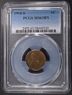 1916-S LINCOLN CENT PCGS MS-63 BN