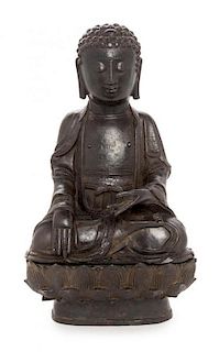 A Bronze Figure of Buddha Shakyamuni Height 13 inches.