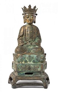 A Parcel Gilt Bronze Figure of Guanyin Height 15 3/4 inches.