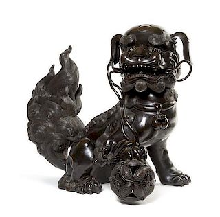 A Large Bronze Fu Lion-Form Incense Burner Height 22 inches.