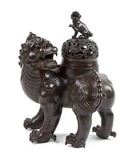 A Bronze Qilin -Form Censer Height 12 1/4 inches.