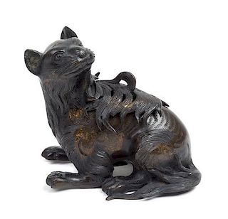 A Bronze Cat-Form Incense Burner Height 4 inches.