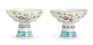 A Pair of Famille Rose Porcelain Offering Dishes Height of each 4 inches.