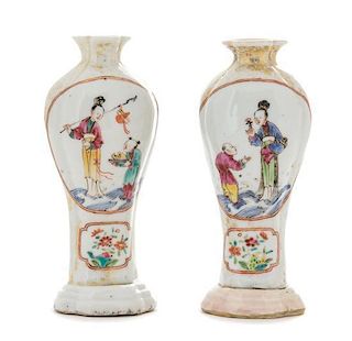 A Pair of Small Chinese Export Famille Rose Vases Height of each 4 7/8 inches.