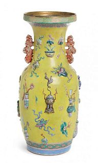 A Famille Rose Porcelain Vase Height 18 inches.