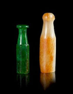 Two Carved Hardstone Cigarette Holders Length of larger 2 1/4 inches.