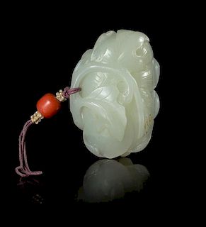 A Celadon Jade Pendant Length 2 1/4 inches.