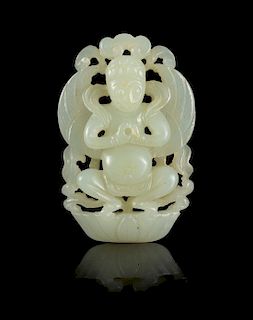 A Carved Jade Pendant Length 2 inches.