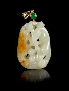 A Carved White and Russet Jade Pendant Length 2 inches.