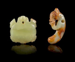 Two Carved Jade Pendants Length of larger 2 inches.