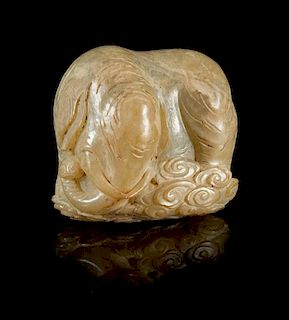 A Carved Jade Pendant Toggle of an Elephant Length 2 inches.
