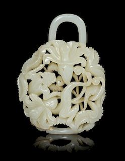 A Carved White Jade Belt Hook Length 4 1/2 inches.