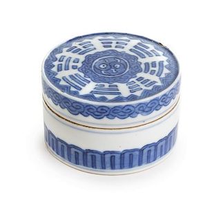 A Small Blue and White Porcelain Circular Box and Cover Diameter 2 1/4 inches.