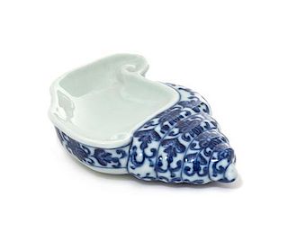 A Blue and White Porcelain Ink Palette Length 3 1/2 inches.