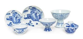 * Six Blue and White Porcelain Wares Height of largest 4 1/4 inches.