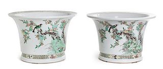 A Pair of Famille Verte Porcelain Jardinieres Height of taller 9 inches.