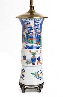 A Wucai Porcelain Beaker Vase Height of porcelain 10 1/8 inches.