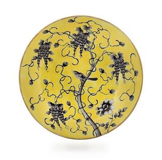 A Grisaille Decorated Yellow Ground Porcelain Plate Diameter 7 1/8 inches.