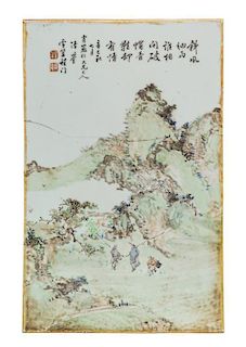 A Qianjiang Enameled Porcelain Plaque Length 17 x 10 1/2 inches.