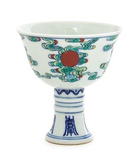 A Doucai Porcelain Stem Cup Diameter 3 1/8 inches.