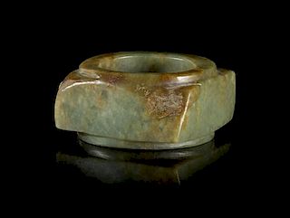 An Archaistic Green Jade Cong Length 2 inches.