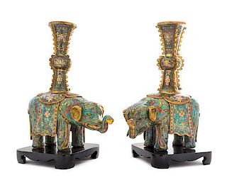 * A Pair of Cloisonne Enamel Elephant-Form Candle Holders Height of each figure 11 inches.