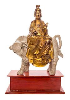 A Gilt Lacqured Wood Figure of a Bodhisattva Height 19 5/8 inches.