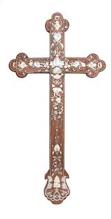 * A Mother-of-Pearl Inlaid Wood Cross Height 22 inches.