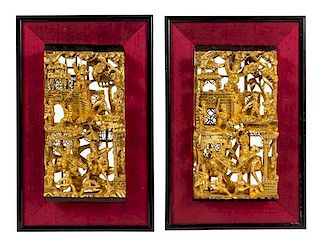 A Pair of Gilt Wood Panels Height 13 x width 6 3/4 inches.