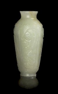 A Small Celadon Jade Vase Height 3 1/4 inches.
