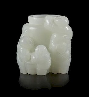 A Small White Jade Jar Height 2 1/4 inches.