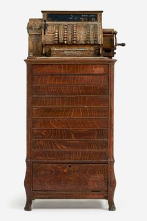  1906 National Cash Register with Tiger Oak Cabinet