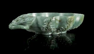 A Mughal Style Spinach Jade Dish Length 8 inches.