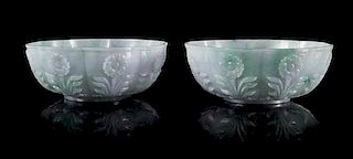 A Pair of Mughal Style Jadeite Bowls Diameter of each 5 inches.