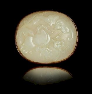 A White Jade Oval Plaque Length 3 inches.