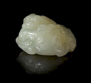 A Pale Celadon Jade Figural Group Length 1 1/2 inches.