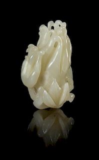 A Carved Celadon Jade Toggle Length 2 1/8 inches.