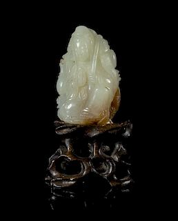 A White and Russet Jade Figural Group Height 2 inches.