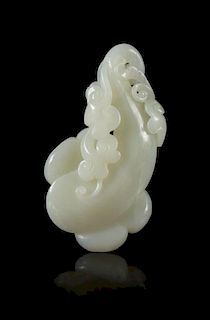 A White Jade Carving of a Lingzhi Length 3 7/8 inches.