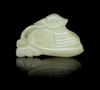 A Carved Celadon Figure of a Duck Length 2 1/4 inches.