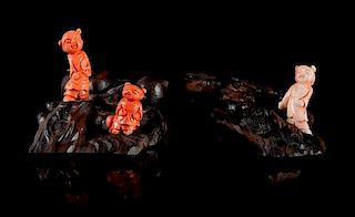 * Three Small Carved Coral Figures of Children Height of tallest 2 inches.