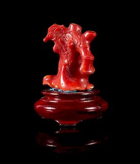 * A Small Red Coral Model of a Pine Tree Height 3 inches.