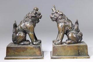 Pair of Antique Japanese Bronze Lions