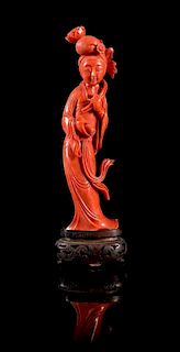 A Red Coral Figure of a Lady Height 5 3/8 inches.