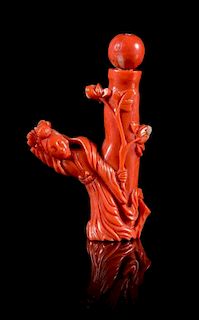 A Small Red Coral Vessel Height 2 1/4 inches.