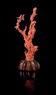 * A Red Coral Carving Height overall 9 inches.