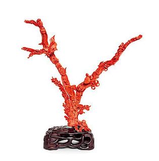 * A Large Red Coral Figural Group Height 13 inches.