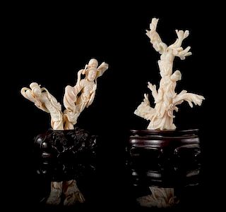 * Two White Coral Carvings Height of tallest 6 inches.