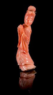 A Small Pink Coral Figure of a Lady Height 3 1/4 inches.