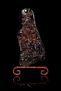 * A Large Carved Amber Boulder Height 9 1/2 inches.